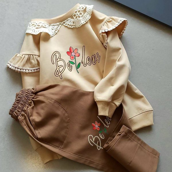 بلوز شلوار کتان یقه B دخترانه سایز 40 تا 60