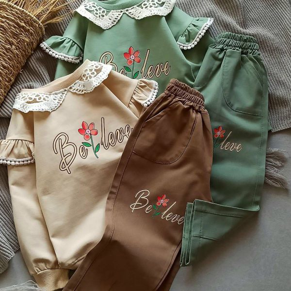 بلوز شلوار کتان یقه B دخترانه سایز 40 تا 60