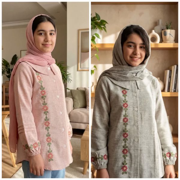 تونیک نوجوان سایز 55 تا 70 گلدوزی شده جنس پنبه درجه یک