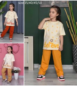 تیشرت شلوار دخترانه گل برجسته