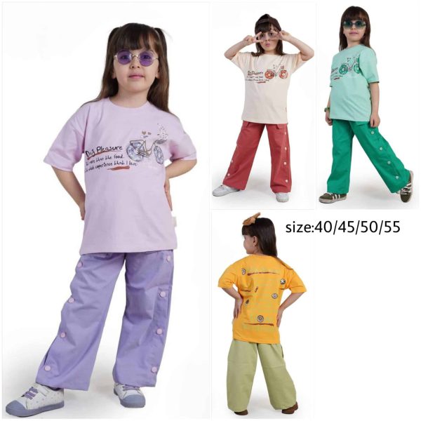 تیشرت شلوار کتان دوچرخه دخترانه