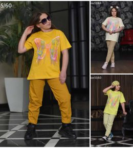 تیشرت شلوار پروانه چاپ پفکی