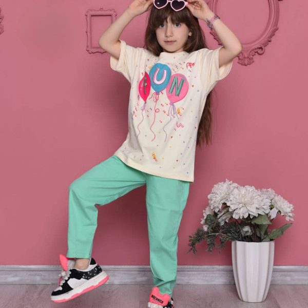 تیشرت شلوار کتان حروف گلدوزی