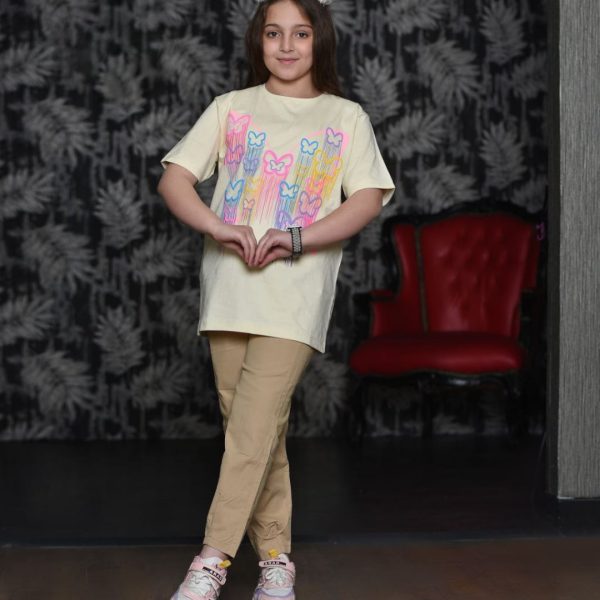 تیشرت شلوار پروانه چاپ پفکی