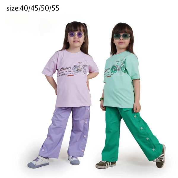 تیشرت شلوار کتان دوچرخه دخترانه