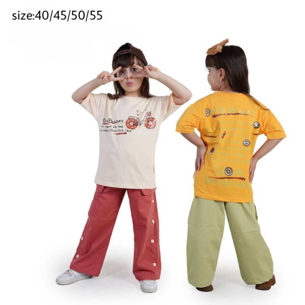 تیشرت شلوار کتان دوچرخه دخترانه