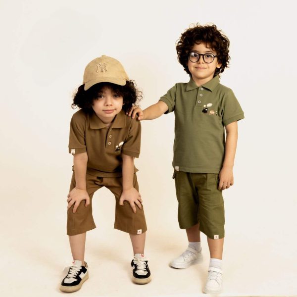 تیشرت شلوارک کتان قطار کلدوزی شده