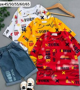 تیشرت شلوارک طرح نوشته پسرانه