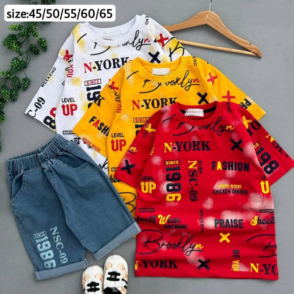 تیشرت شلوارک طرح نوشته پسرانه