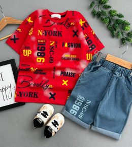 تیشرت شلوارک طرح نوشته پسرانه