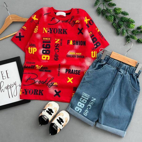 تیشرت شلوارک طرح نوشته پسرانه