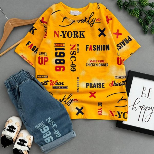 تیشرت شلوارک طرح نوشته پسرانه