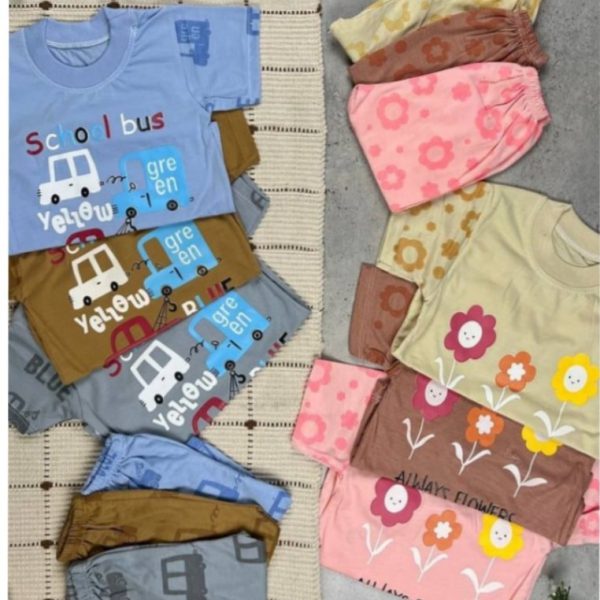 تیشرت شلوارک پسرانه ودخترانه طرح ماشین وگل