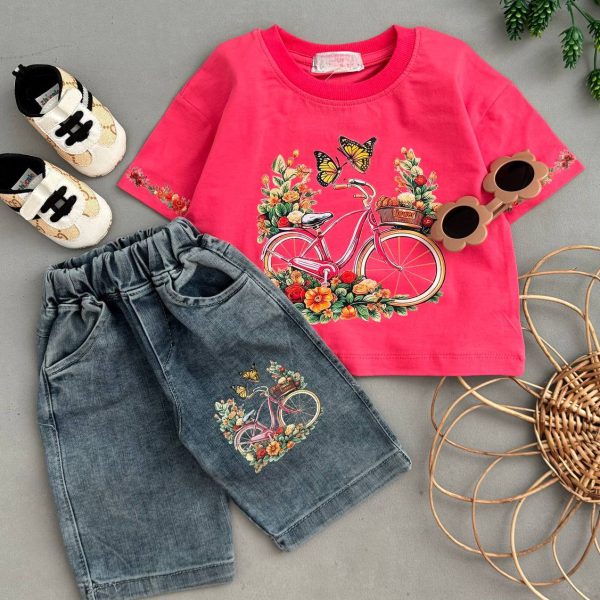 کراپ شلوارک لی طرح دوچرخه دخترانه
