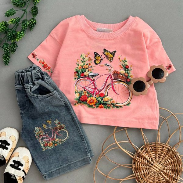 کراپ شلوارک لی طرح دوچرخه دخترانه