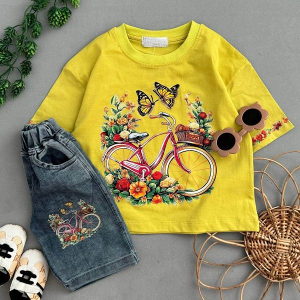 کراپ شلوارک لی طرح دوچرخه دخترانه