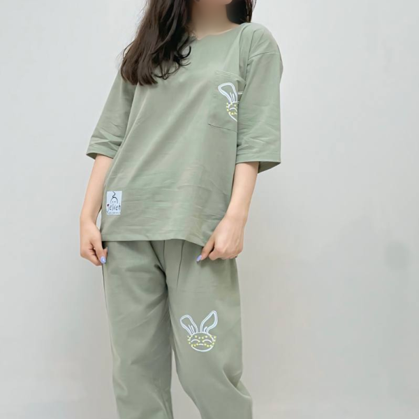 ست بلوز شلوارلنین بدون ابرفت جنس خنک مناسب بهار وتابستان سبز