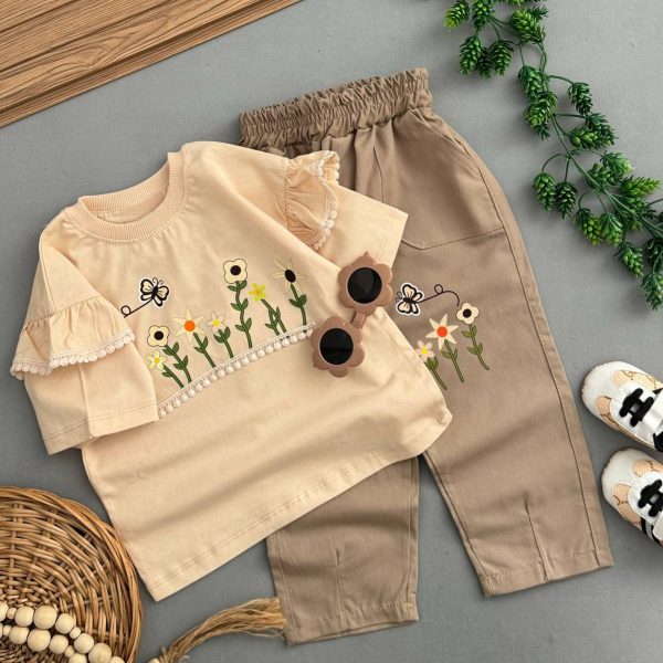 بلوزشلوار کتان دخترانه طرح گل