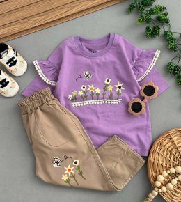 بلوزشلوار کتان دخترانه طرح گل