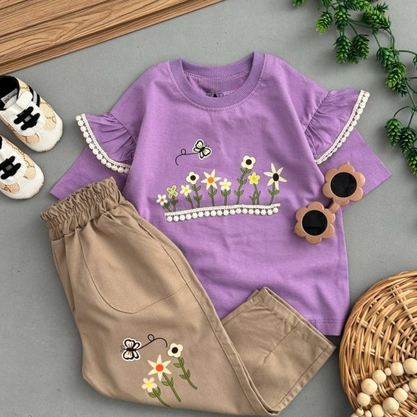 بلوزشلوار کتان دخترانه طرح گل