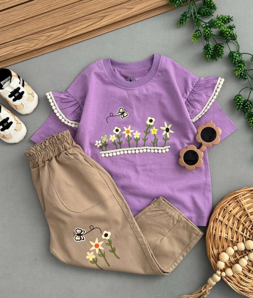 بلوزشلوار کتان دخترانه طرح گل