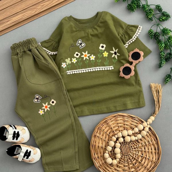 بلوزشلوار کتان دخترانه طرح گل