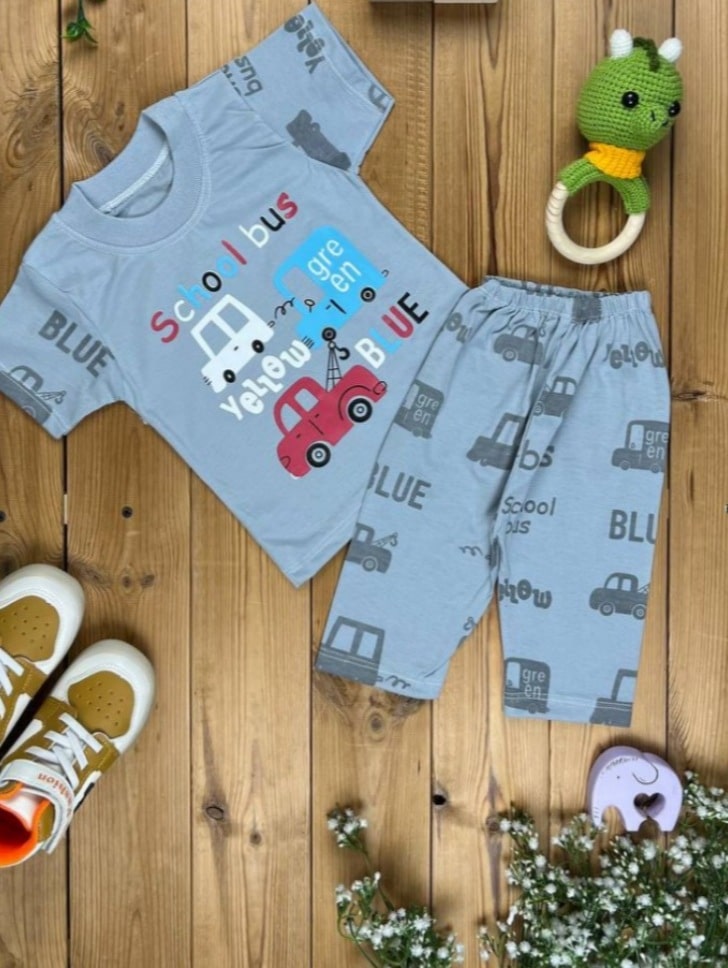 تیشرت شلوارک پسرانه ودخترانه طرح ماشین وگل