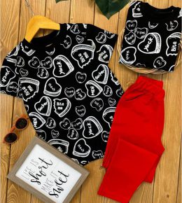 تیشرت شلوار قلب دخترانه