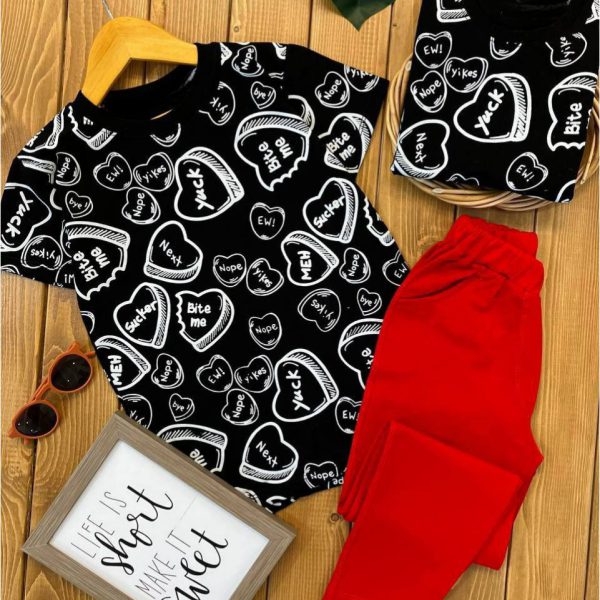 تیشرت شلوار قلب دخترانه