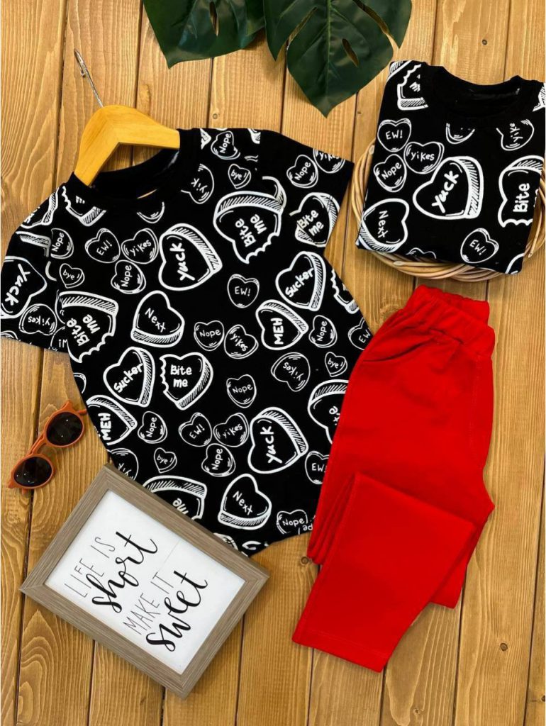 تیشرت شلوار قلب دخترانه