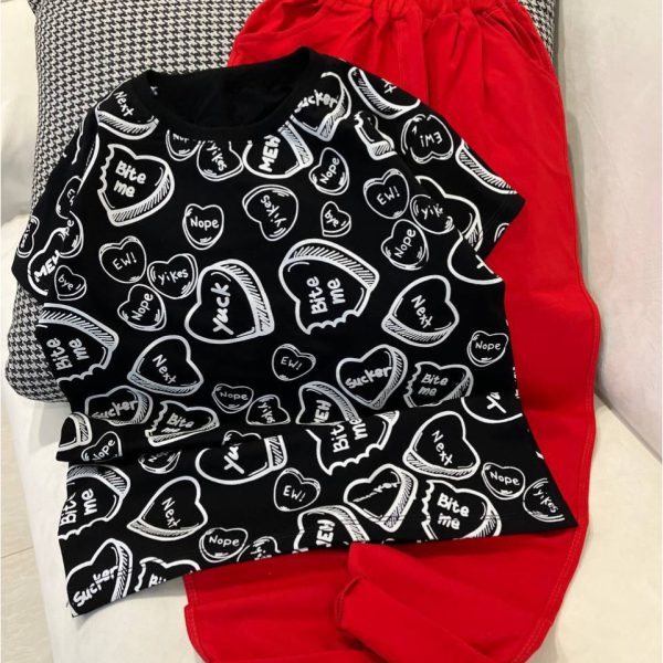 تیشرت شلوار قلب دخترانه