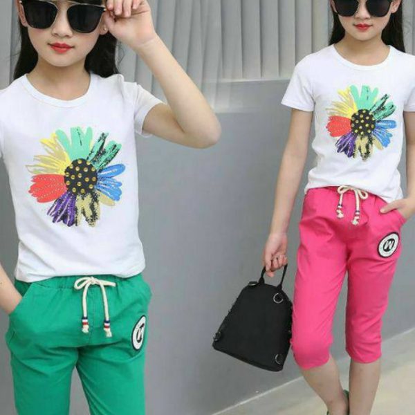 تیشرت شلوارک دخترانه گل