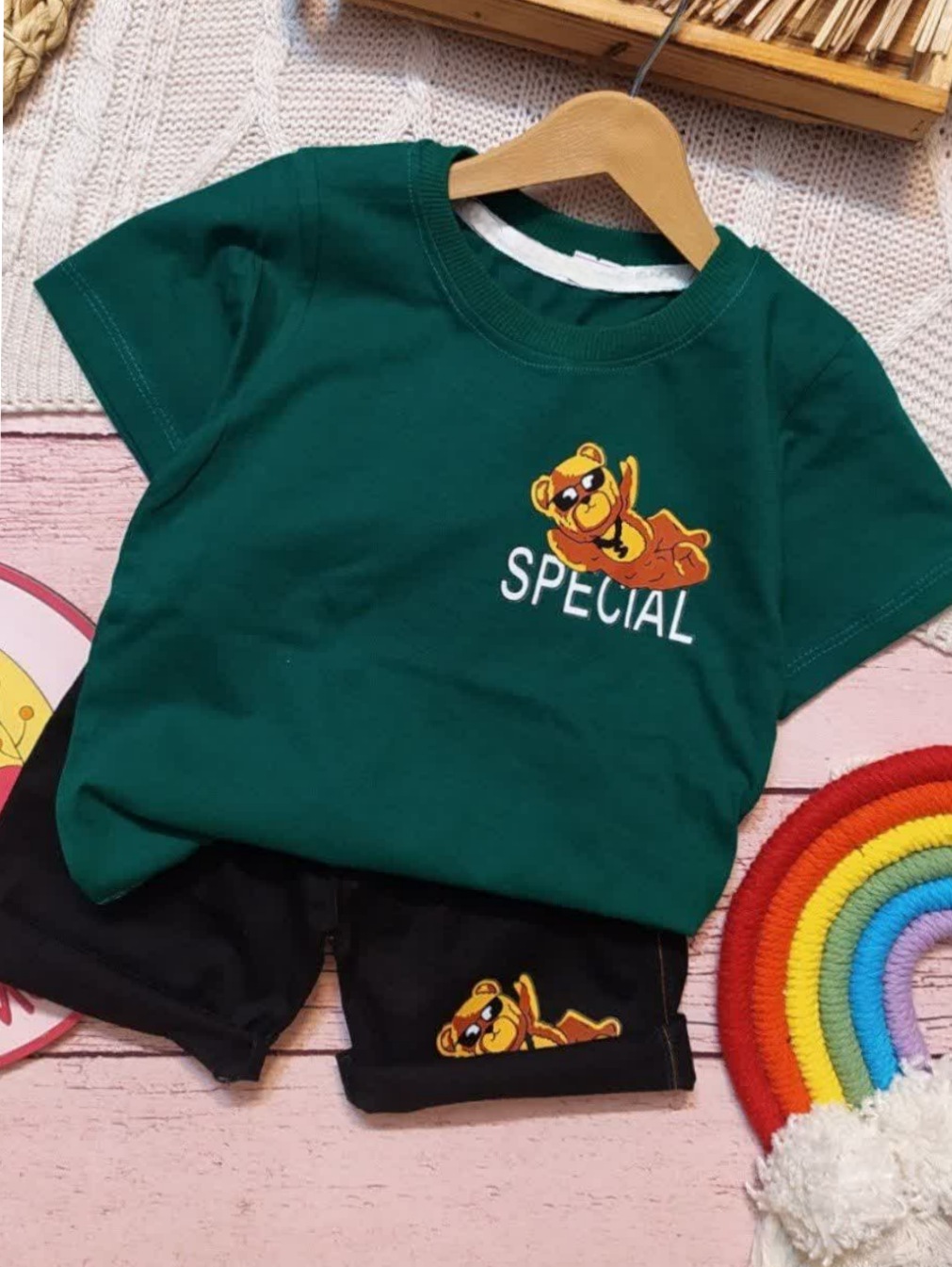 تیشرت شلوارک کتان پسرانه خرسی