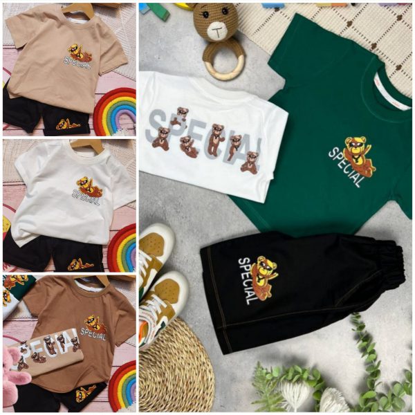 تیشرت شلوارک کتان پسرانه خرسی