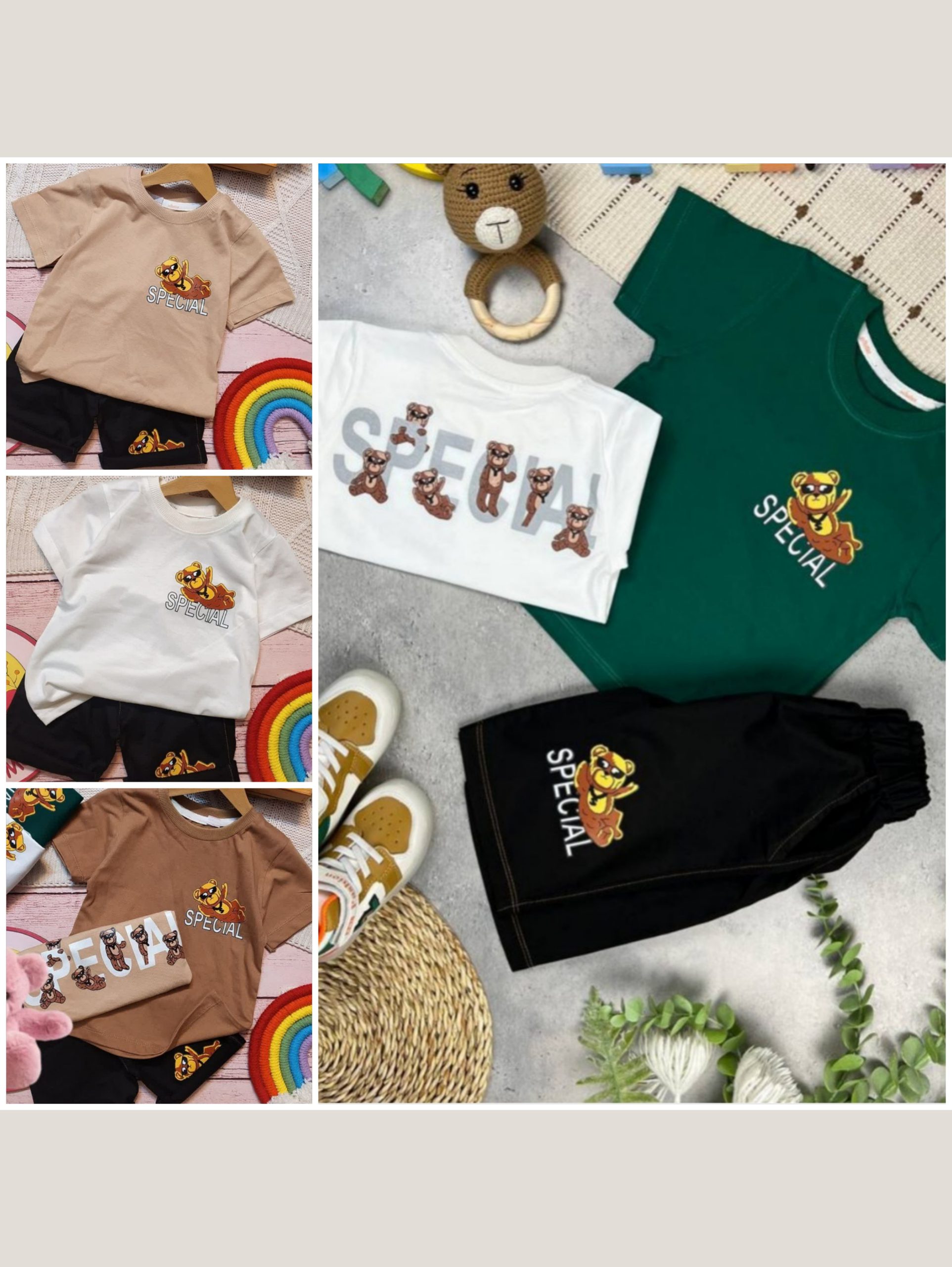 تیشرت شلوارک کتان پسرانه خرسی