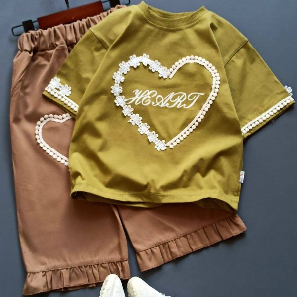 تیشرت شلوارک قلب وگل دخترانه