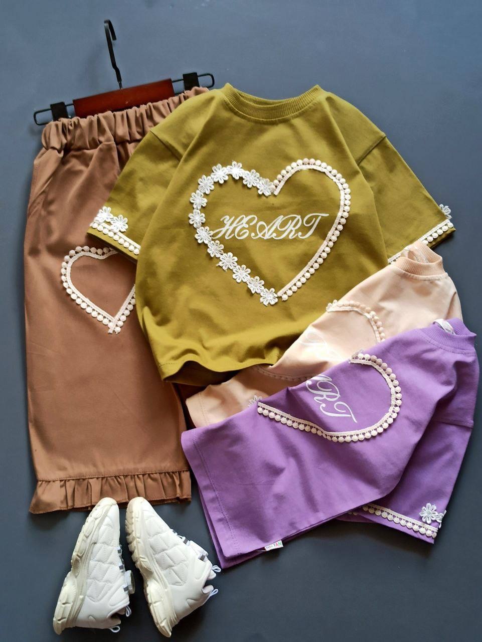 تیشرت شلوارک قلب وگل دخترانه