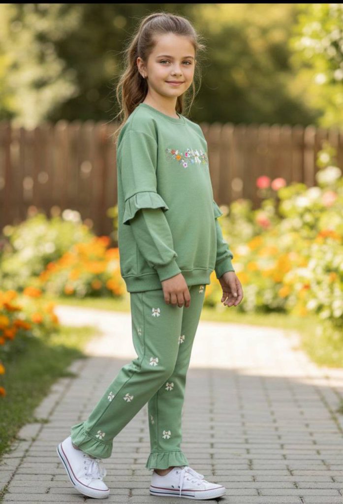 بلوز شلوار کتان پاپیون دخترانه