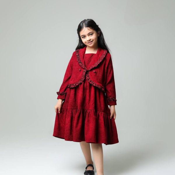 کت سارافون مخمل کبریتی دخترانه رنگ زرشکی