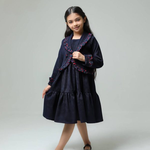 کت سارافون مخمل کبریتی دخترانه رنگ سرمه ای