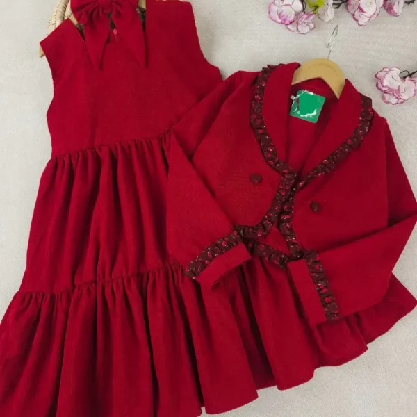 کت سارافون مخمل کبریتی دخترانه رنگ قرمز
