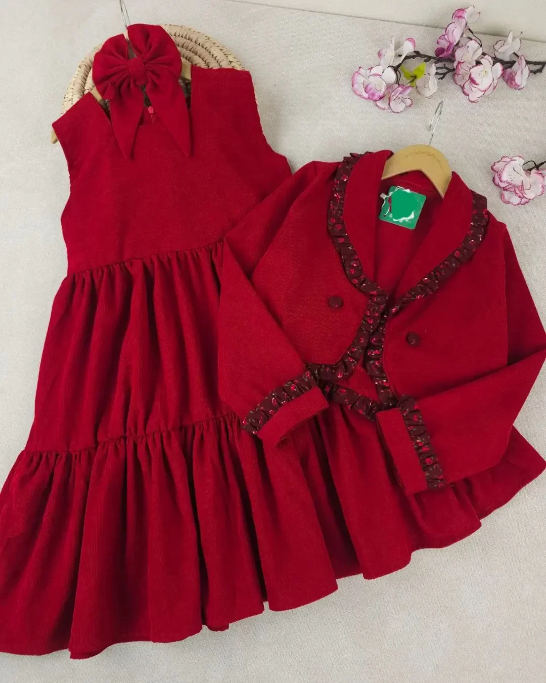 کت سارافون مخمل کبریتی دخترانه رنگ قرمز