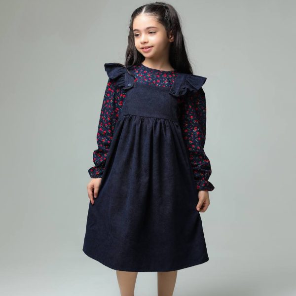 ست دو تیکه شومیز سارافون مخمل کبریتی مناسب دو تا 8 سال