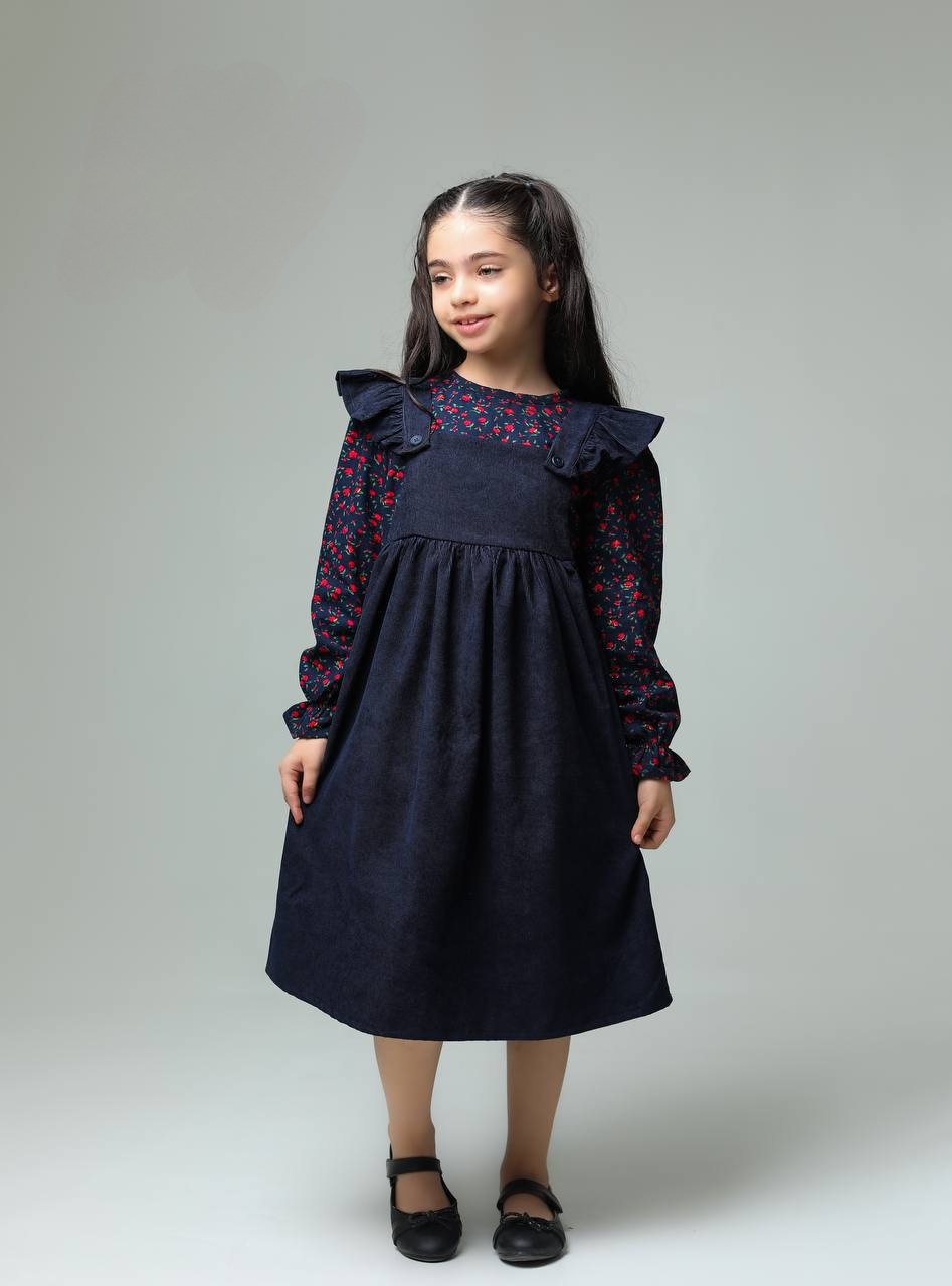 ست دو تیکه شومیز سارافون مخمل کبریتی مناسب دو تا 8 سال