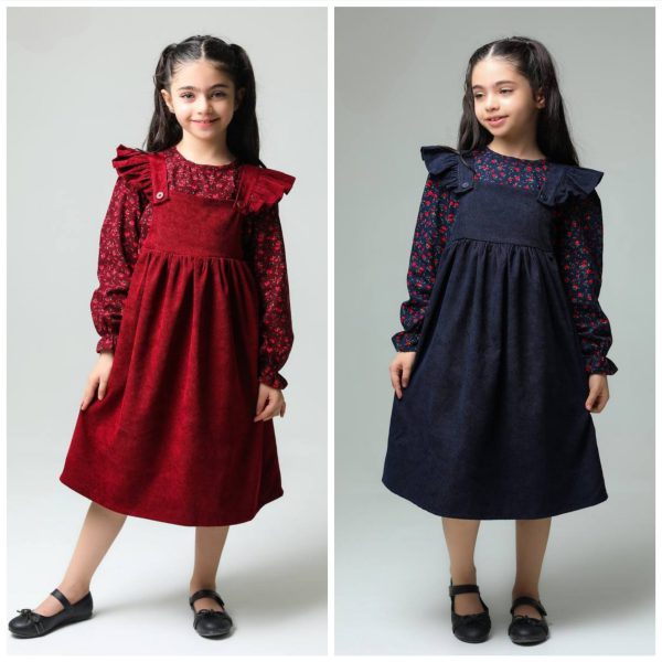 ست دو تیکه شومیز سارافون مخمل کبریتی مناسب دو تا 8 سال