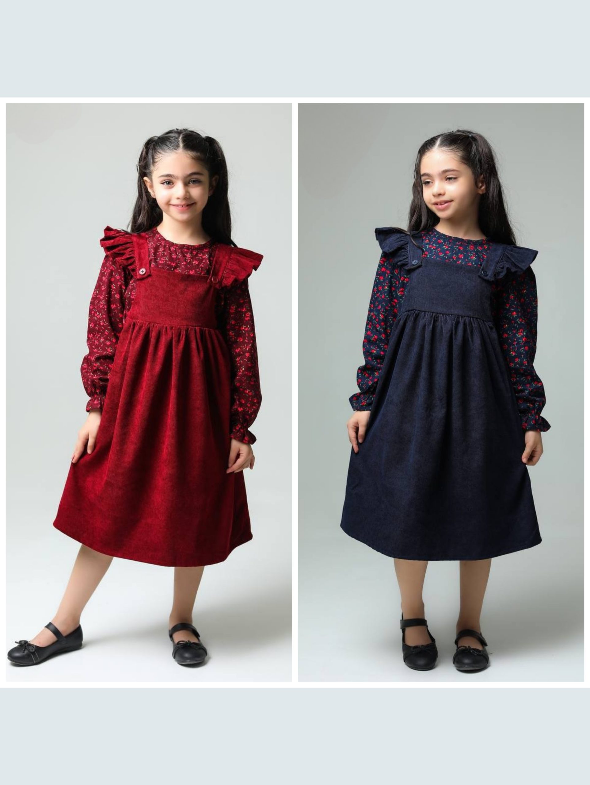 ست دو تیکه شومیز سارافون مخمل کبریتی مناسب دو تا 8 سال