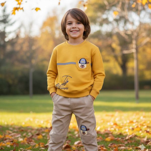 بلوز شلوار کتان خرسی جیب دار پسرانه