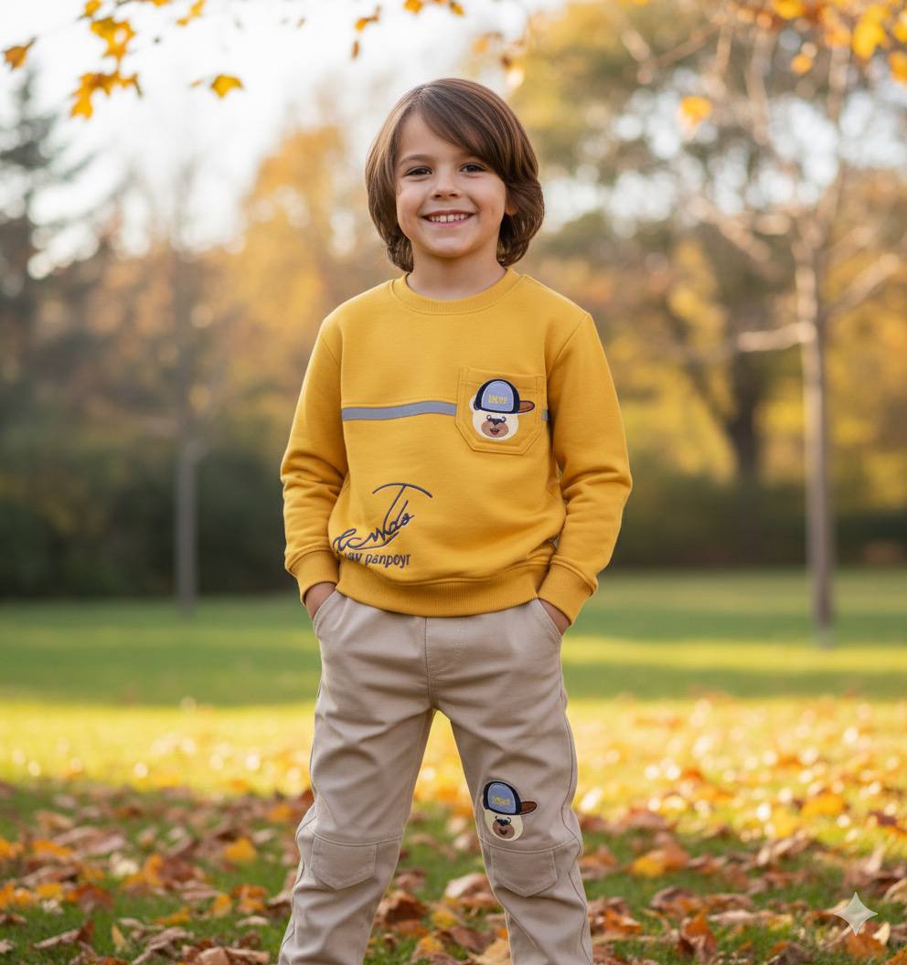 بلوز شلوار کتان خرسی جیب دار پسرانه
