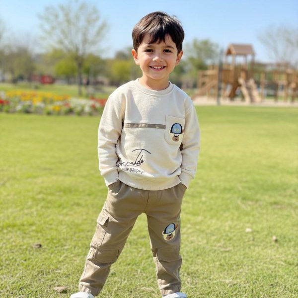 بلوز شلوار کتان خرسی جیب دار پسرانه