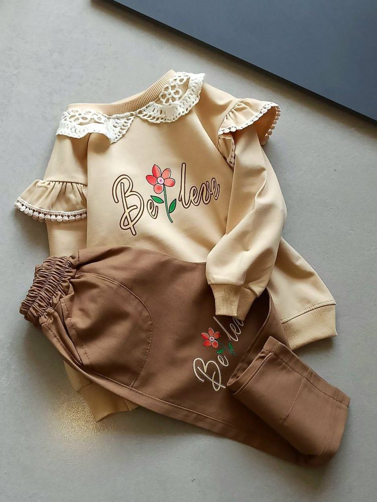 بلوز شلوار کتان یقه B دخترانه سایز 40 تا 60